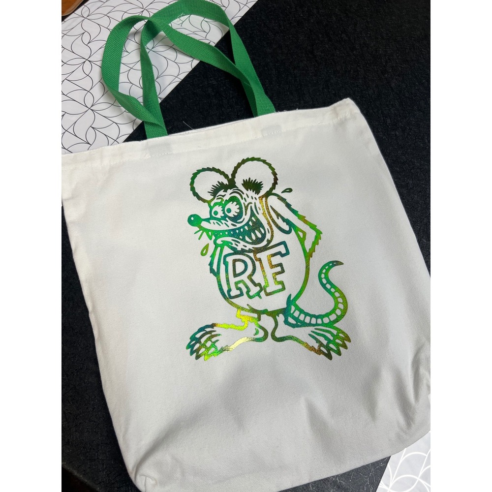 Rat Fink Tote Bag Unisex OS White Excellent‎ Iridescent Graphic Canvas